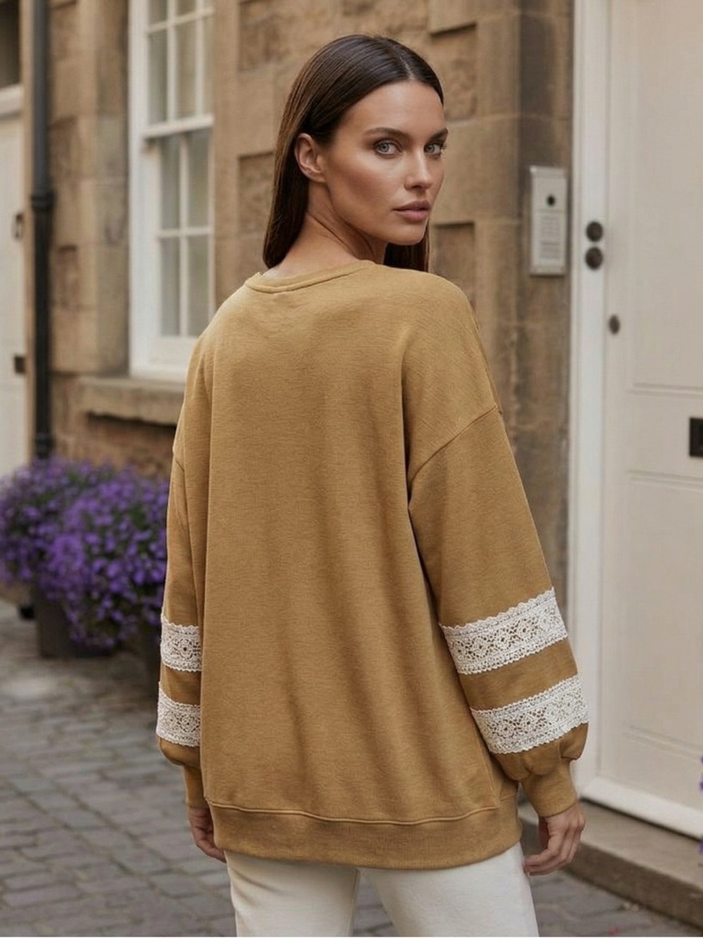 7th Ray Mustard Lace Sleeve Sweatshirt - Picture 4 of 11